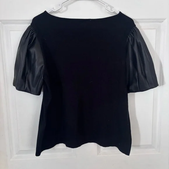 Siani Milano Black Shirt with Faux Leather Puff Sleeves Size XL - Picture 4 of 4